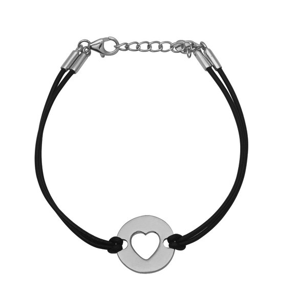 Sterling Silver Heart Charms Bracelet with Leather - Picture 1 of 3